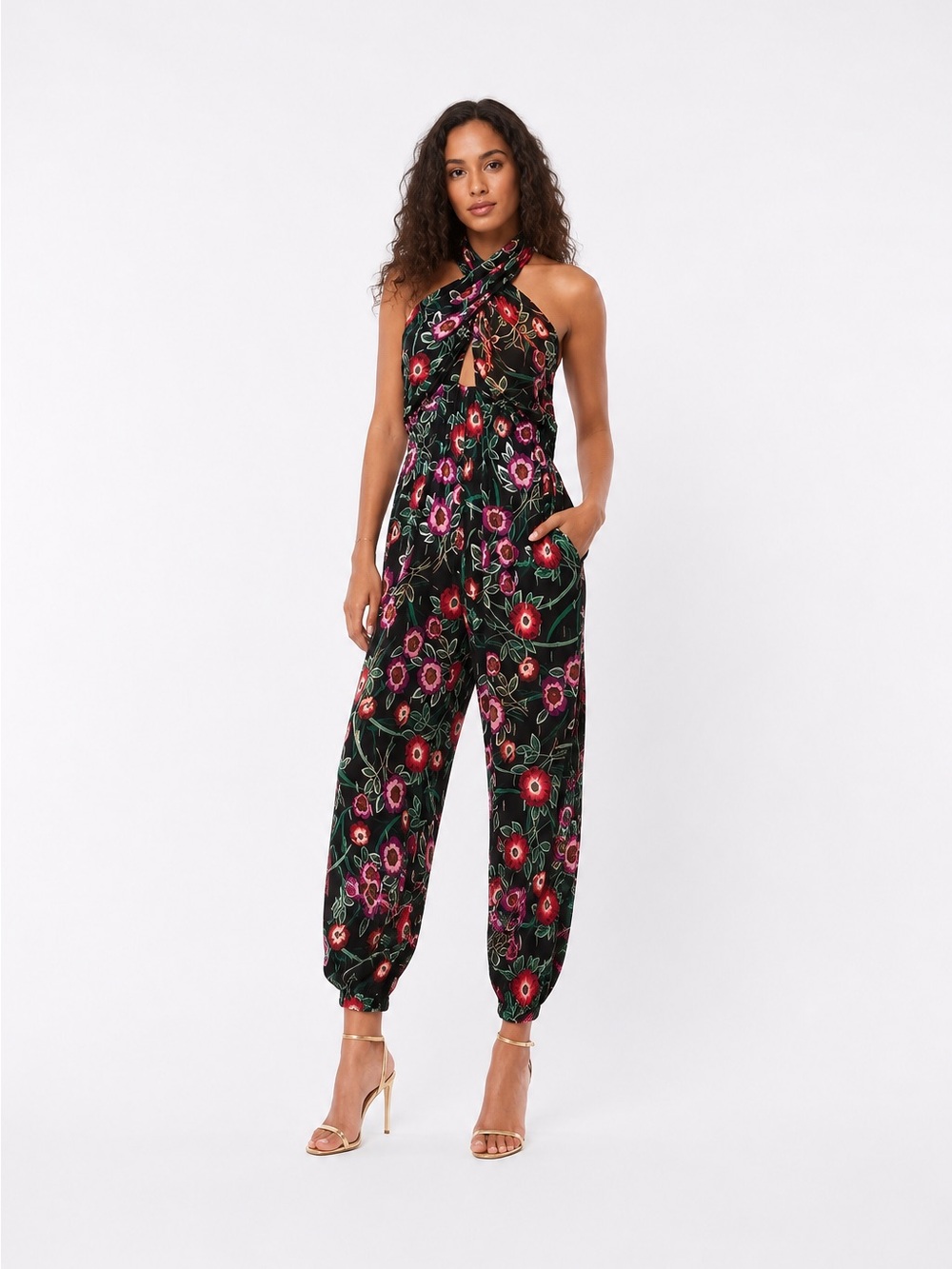 MISA Los Angeles Floral Halter Jumpsuit – Black Multi | Size Small | NWT